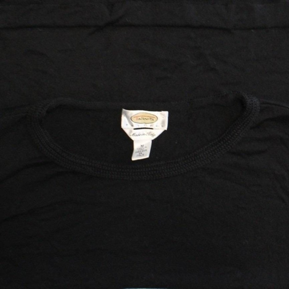 Vintage 90s Talbots Medium $168 Made In Italy Black Merino Wool Fringe Sweater